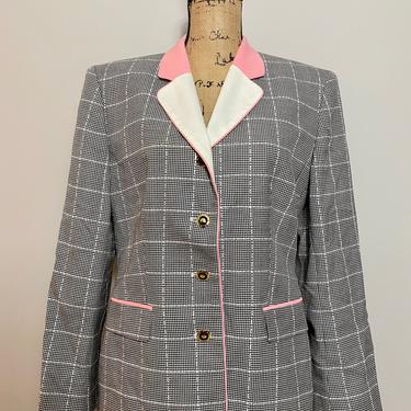 Vintage Gingham ESCADA by Margaretha Ley Pink and Gingham Blazer 1980s Size 10 