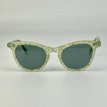 Vintage 1950'S Sunglasses - Pale Green Translucent with Flecks - New UV Glass Lenses - Optical Quality - Smaller Frame 
