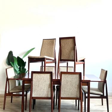 Vintage Danish Dyrlund Rosewood Draw Leaf Dining set w/ 8 Chairs