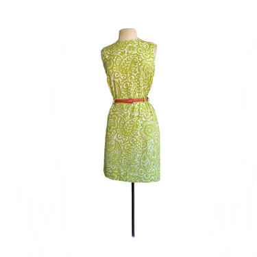 Vintage 60s floral print day dress| green lime chartreuse| botanical and abstract elements summer dress| 