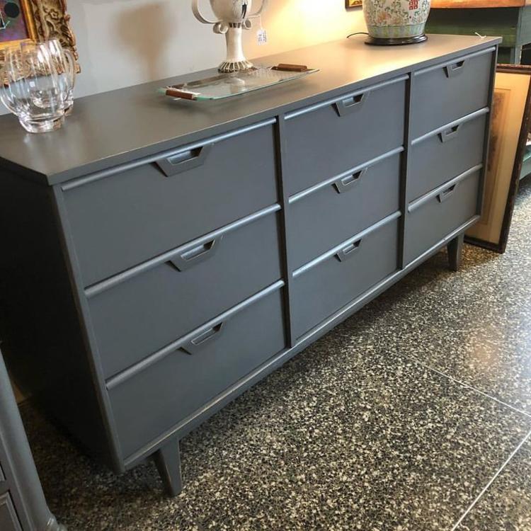 Grey midcentury modern dresser $575