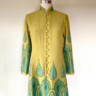 1960s Alfred Shaheen yellow silk dress 