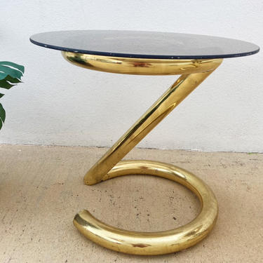 Swirly Brass Tube and Smokey Glass End Tables