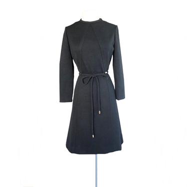 Vintage 60s charcoal grey wool dress| Charles Sumner Boston| Kimberly 100% double knit virgin wool office dress 