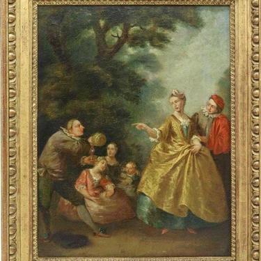 Beautiful Antique Oil Painting, Rococo Style, French School, Fete Champetre, 1700's!!