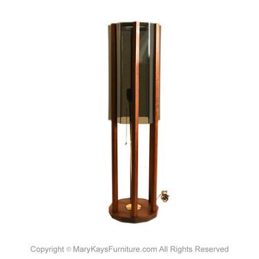 Mid Century Architectural Walnut Lucite Tall Table Floor Lamp 