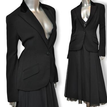 Vintage Lauren Ralph Lauren Black Wool Blazer with Velvet Collar Size Medium 