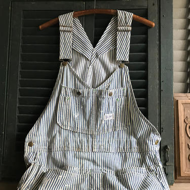 1950s Big Smith Overalls Bibs, Blue Stripe, Union Made, Work Wear, Denim Blue Jeans, USA Made, Distressed, Homesteader, Garden Chore Wear 