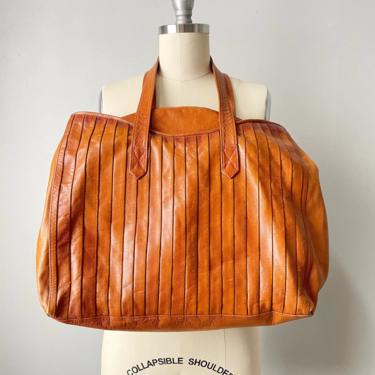 1980s Leather Tote Large Shoulder Bag Brown 