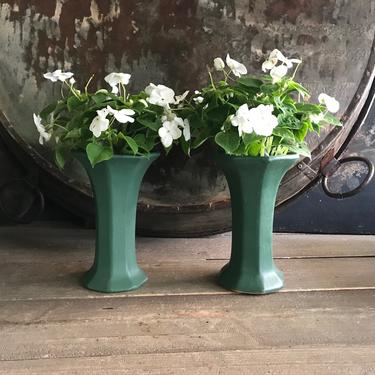 Arts and Crafts Matte Green Vase, Pair, Set of 2, Pottery, Mission, Collectors 