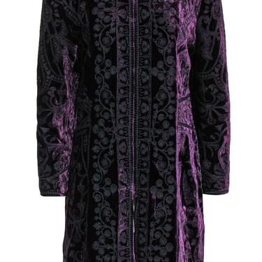 Elie Tahari - Purple Velvet Embroidered Clasp-Up Jacket Sz L