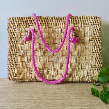 Vintage Woven Handbag by Magid - Woven Tote Hand Made in Italy - Hot Pink Handles with Gold Tone Accents - Boho Chic Purse - BohoBag 