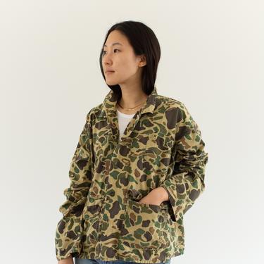 Vintage Faded Green Brown Cloud Camo OverShirt | Camouflage Cotton Button Up Jacket | L XL | 