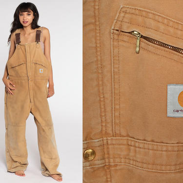 Insulated Carhartt Overalls Workwear Coveralls Pants QUILTED Dungarees Light Brown Utilitarian Pants Work Wear Bib Vintage Extra Large xl 