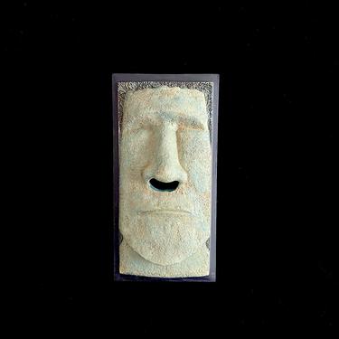 Vintage Whimsical Modern Rotary Hero Inc. Faux Stone Moai Head Tissue Box Dispenser Holder 