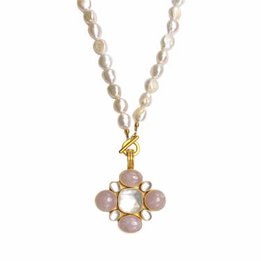 Rose and Pearl Mosaic Necklace