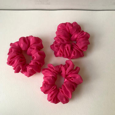 Handmade Bright Pink Silk Swiss Dot Scrunchie 
