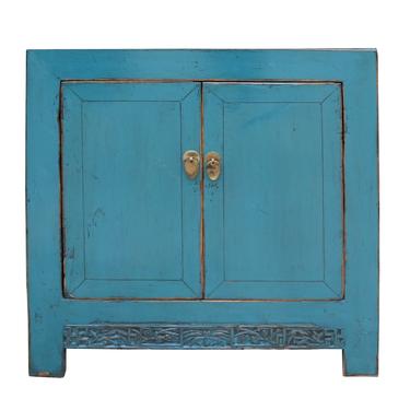 Chinese Distressed Bright Turquoise Blue Foyer Console Table Cabinet cs5003S