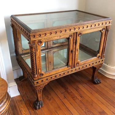 Vintage 1870s American-made Glass Curio Cabinet, great for display and use in any space.  All original glass intact except for one panel. Originally $2,500 selling for $395.  Dimensions: