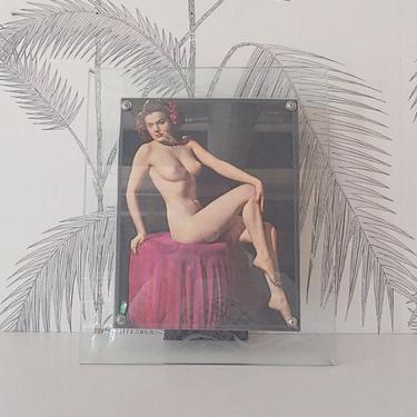 Vintage Nude Portrait, in Original Glass Frame with etched pattern, WWII era, circa 40&quot;s 