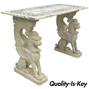 Italian Neoclassical Style Marble-Top Console Hall Table with Winged Griffins