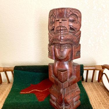 Tribal Wood Carved Totem, Native American, Hand Carved, Rustic, Indigenous Art, Vintage Decor, Artisan 