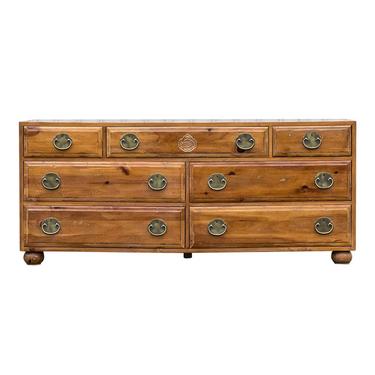 Henredon Pine Asian Inspired Seven Drawer Dresser 