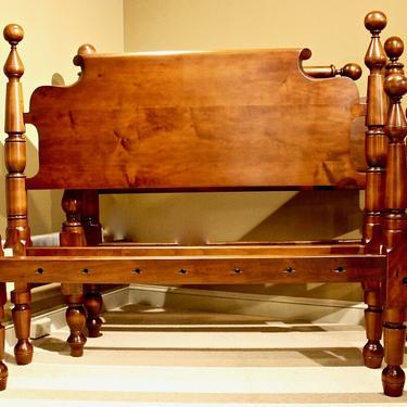 Ball Top Bed in Maple, Original Posts Circa 1820, Resized to Queen with Chamfered Roll Back Headboard