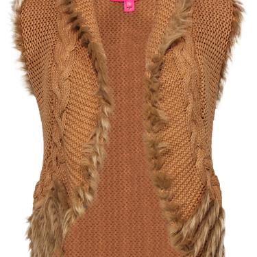 Lilly Pulitzer – Camel Cotton Blend Knit Metallic Vest w/ Faux Fur Sz XXS