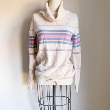 Vintage 1980s Pastel Striped Turtleneck Sweater / S 