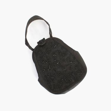 Vintage 40s Nettie Rosenstein PURSE / 1940s BEADED Black Silk Rare Designer Evening Handbag 
