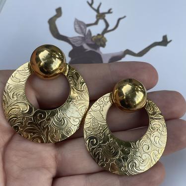 1980s Etched Gold DoorKnocker Earrings