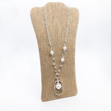 Long Pearl Silver Necklace