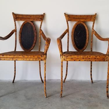 Vintage Faux Tortoise Shell Finish Tropical Arm Chairs- a Pair 