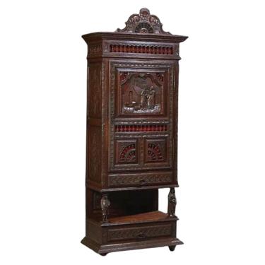 Antique Cabinet, Bonnetiere, Brittany, French Provincial Carved Oak, 1800's!