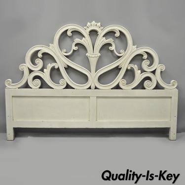 Vintage French Provincial Rococo Carved Wood King Size Shabby Chic Headboard Bed