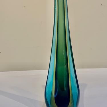 Mid Century Murano Blue & Green Sommerso Teardrop Vase by Flavio Poli 