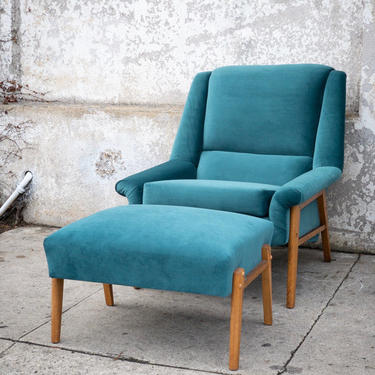 Turquoise Velvet Folke Ohlsson for Dux Chair &amp; Ottoman