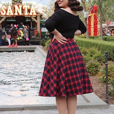 Red and Navy Plaid Circle Skirt 