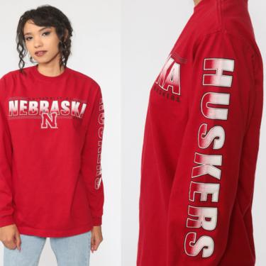 Nebraska Huskers Shirt Long sleeve University Shirt Football Tshirt Red College T Shirt 90s TShirt Vintage Retro Tee Small Medium 