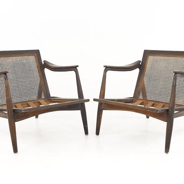 Lawrence Peabody for Richardson Nemschoff Mid Century Ebonized Walnut and Cane Lounge Chairs - A Pair - mcm 