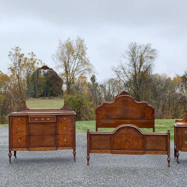 Antique Four Piece Bedroom Set - Chest of Drawers, Dresser with Mirror, Bed, Vanity with Mirror 