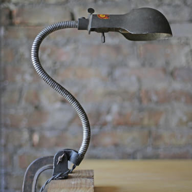 vintage industrial gooseneck factory machinist desk lamp shade by Woodward, &amp;quot;HEAVY DUTY FIXTURE model no. f-2&amp;quot; 