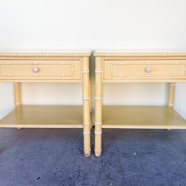 Pair Of Yellow Thomasville Faux Bamboo Nightstands