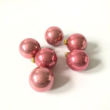 Vintage Dusty Pink Glass Tree Ornaments / Set of 6 