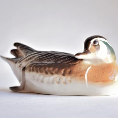 Majolica Style Ceramic Duck | Vintage Pottery Decoy Style Decor | Water Fowl Shelf Accessory | Gift for Naturalist Animal Lover Artist 