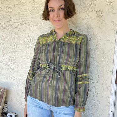 70s cotton striped blouse with hood 