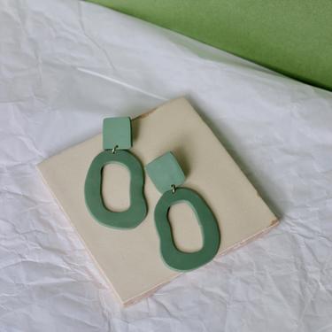 Green Organic Shape Clay Earrings / Large Statement Earrings / Handmade Jewelry / Lightweight / Hypoallergenic 