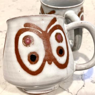 A Pair of Vintage Handmade Pottery Butterfly Design White Mugs, Replacement, Collectible Mugs, Birthday Gift for Friend, Antiques Clay Mugs by LeChalet