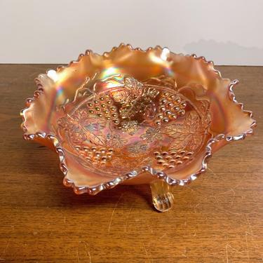 Vintage Fenton Glass Grape and Cable Carnival Glass Marigold Footed Bowl 